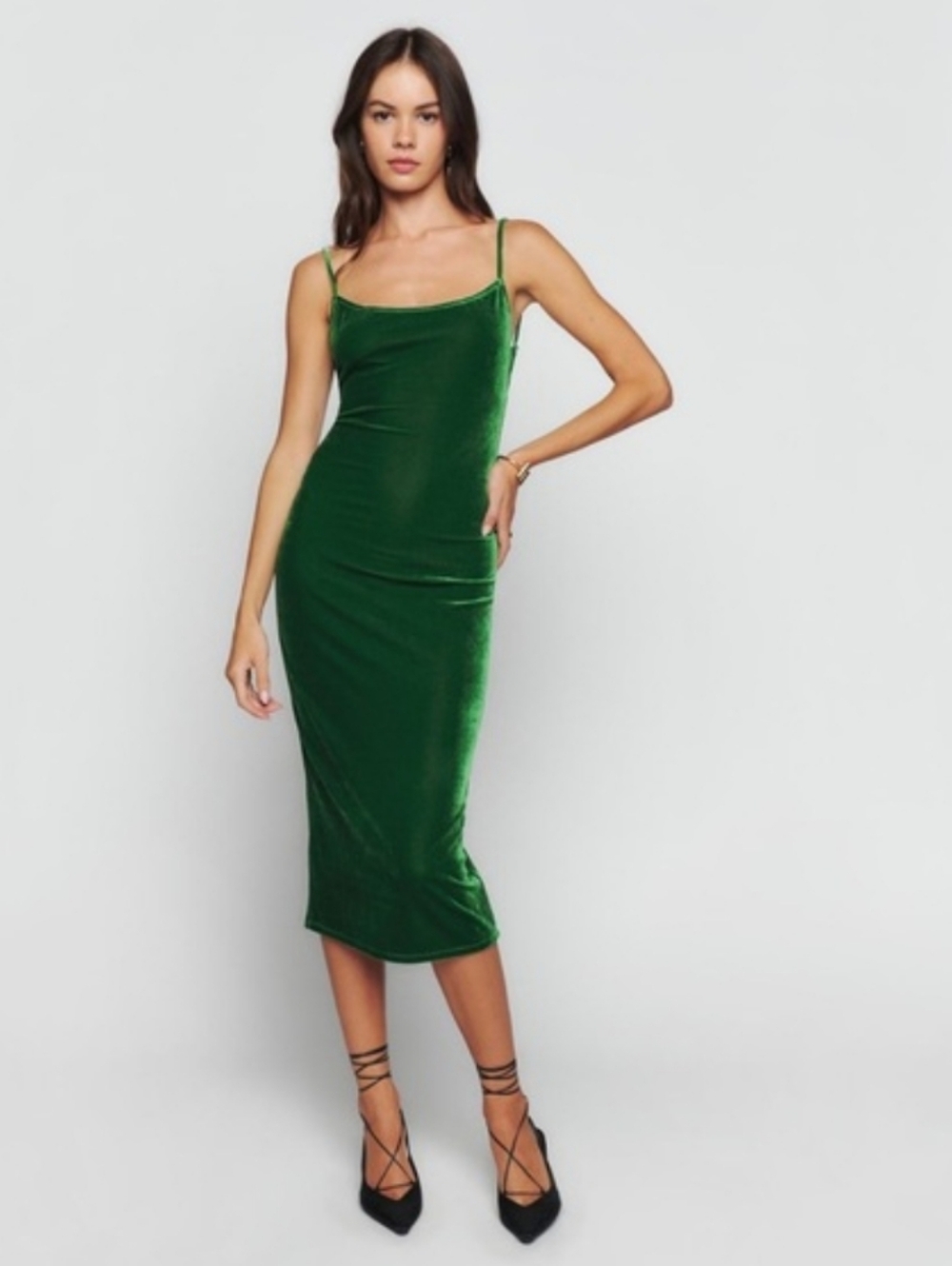 Reformation Merel Green Velvet Dress Medium